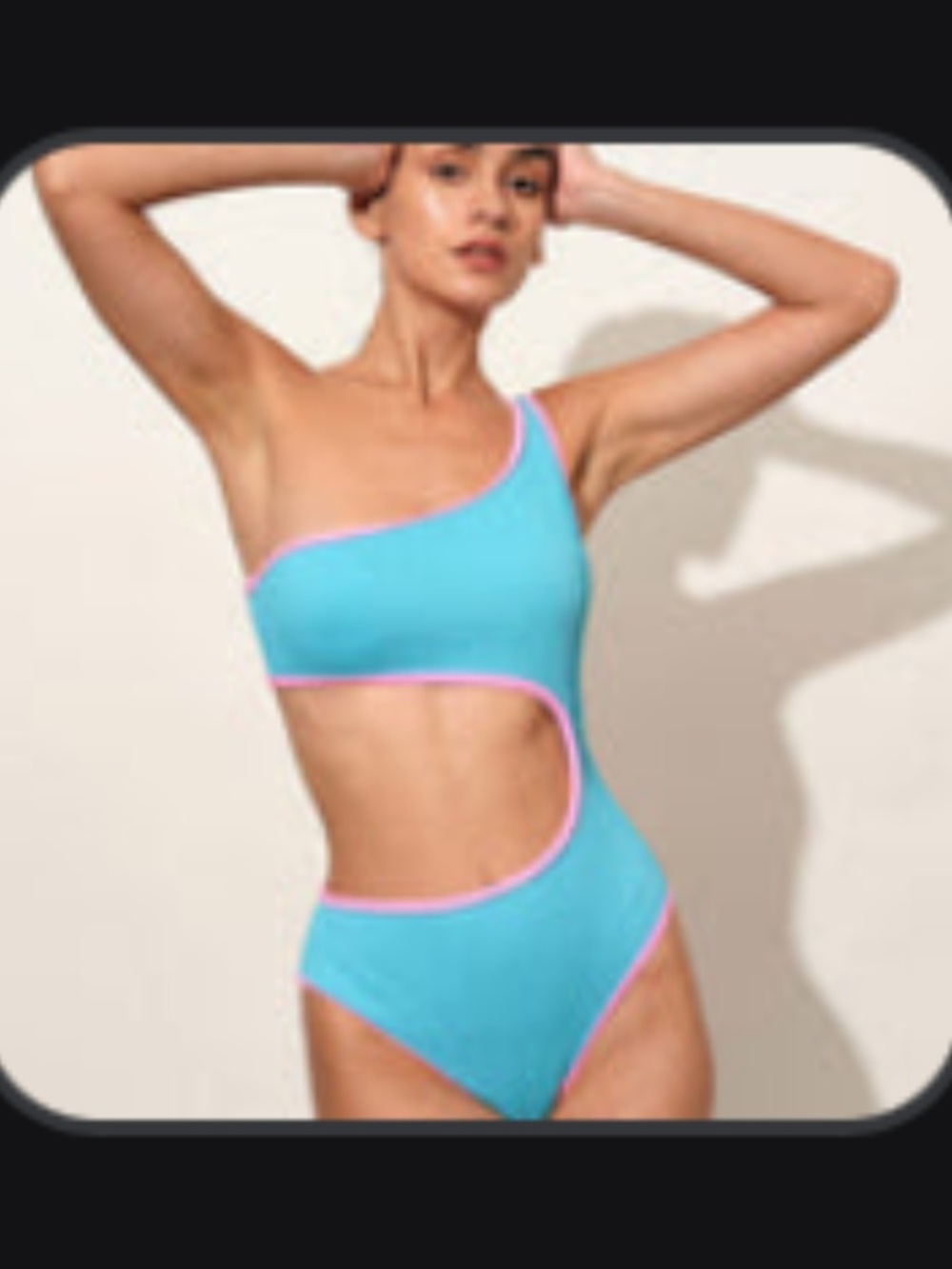 EUC Berlook Cutout Contrast Trim One-Piece Swimsuit Turquoise and Pink